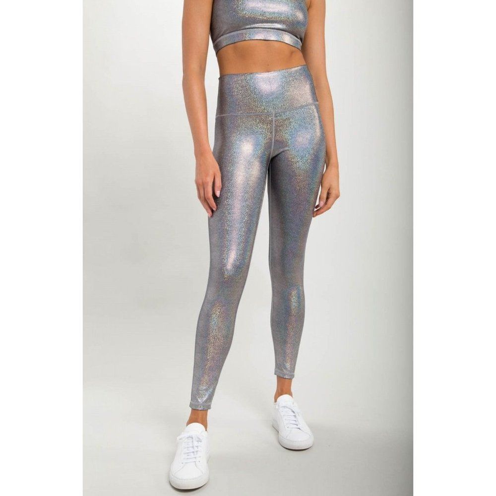 Holographic Glitter High-Waisted Leggings Tummy Control Athletic Gym Wear